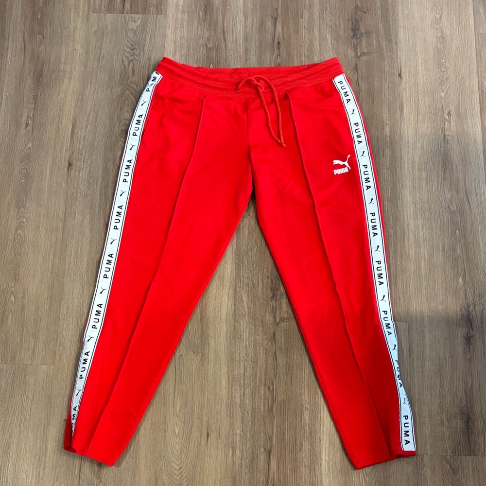 Puma Red Jogger Pants with White Logo Tape
